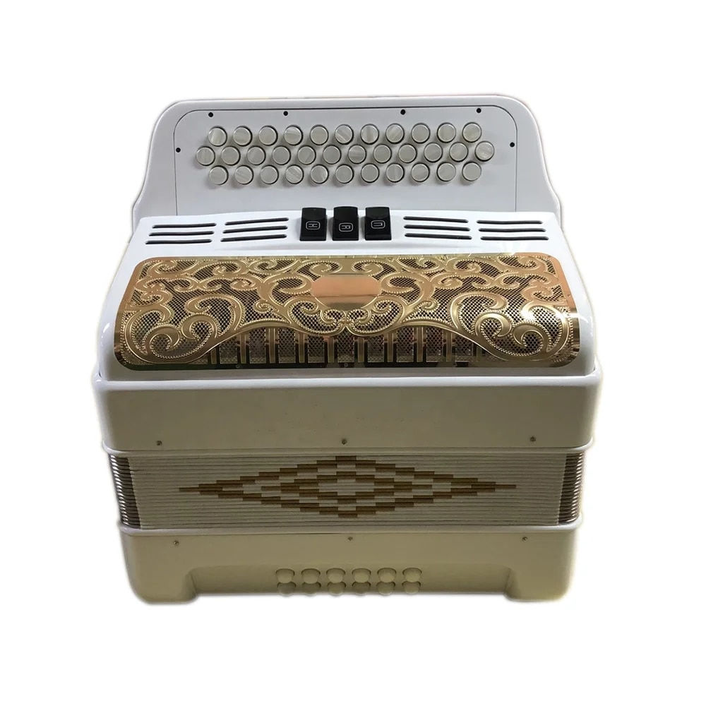 Professional 34 Buttons 12 Bass 3 Registers White Accordion Instrument