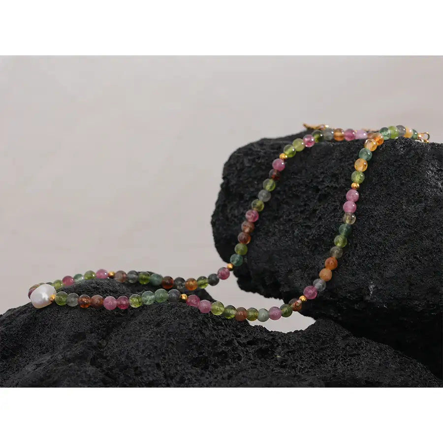 Thumbnail: JINYOU 1164 Multicolor Natural Tourmaline Stone Pearl Semi-precious Bead Luxury 