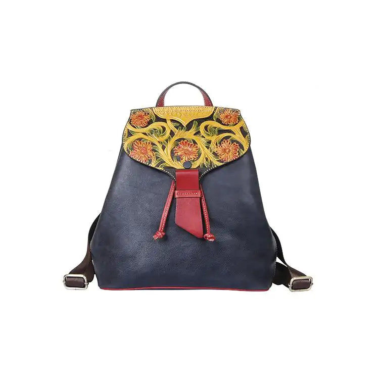 Miniatyrbild: Johnature 2022 New Luxury Women Bag Handmade First Layer Cow Leather Backpack Re
