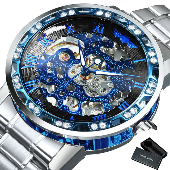 Thumbnail: WINNER Transparent Skeleton Mechanical Watch for Men Fashion Diamond Luminous