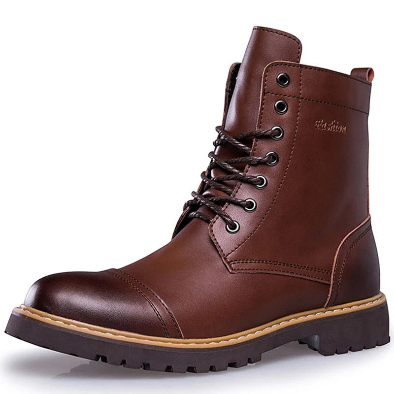Miniatyrbilde: Genuine Leather Men's Boots For Martin Boots Plush Warm Winter High Quality