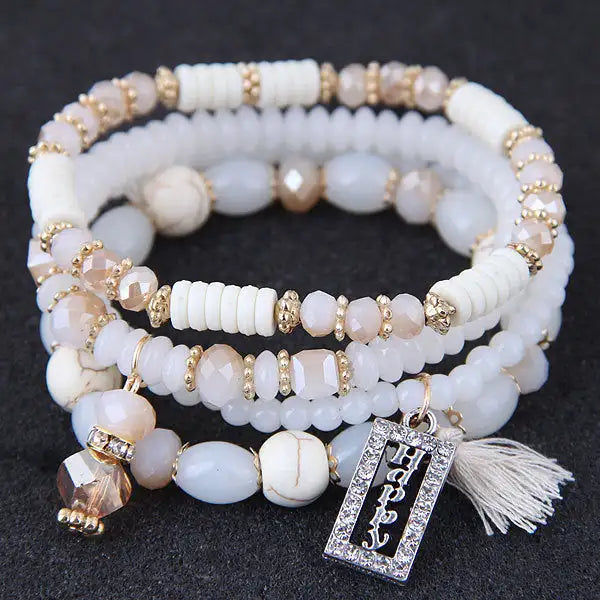 Miniatyrbild: Fashion Tassel and Happy Engrave Charm Bracelet Handmade Multi Color Crystal Bra