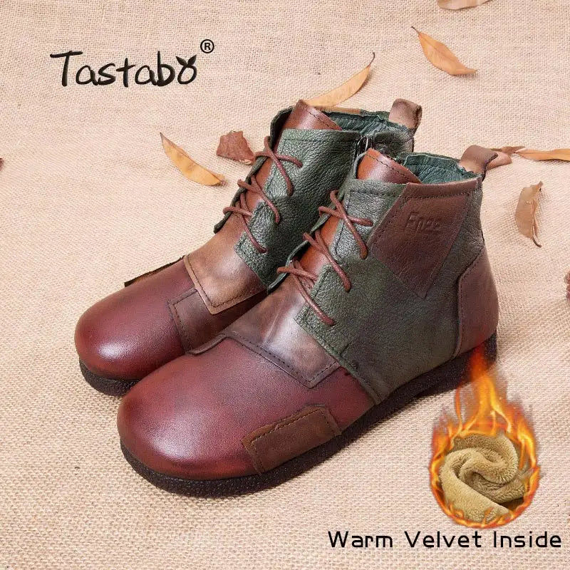 Μικρογραφία: Tastabo Handmade Boots For Women Ladies Ankle Shoes Flats Vintage Shoes Genuine 
