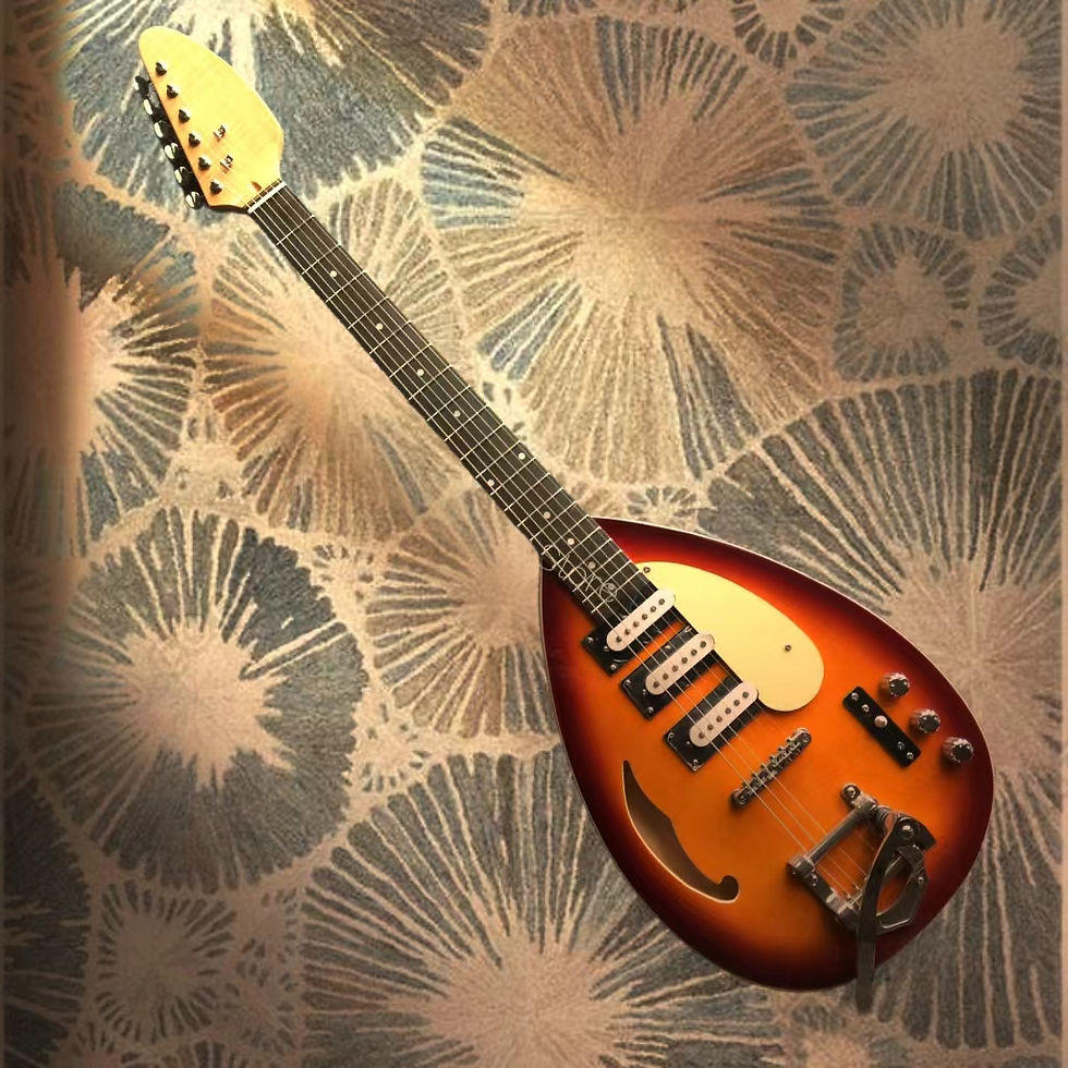 Miniaturebillede: Sunshine Flame Maple Neck Hollow Jazz 6-String Teardrop Vox Electric Guitar New