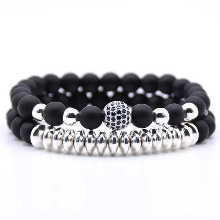 Miniatyrbild: 2pc/sets beads Natural stone Bracelets for women Micro Pave CZ Ball Charms Brace