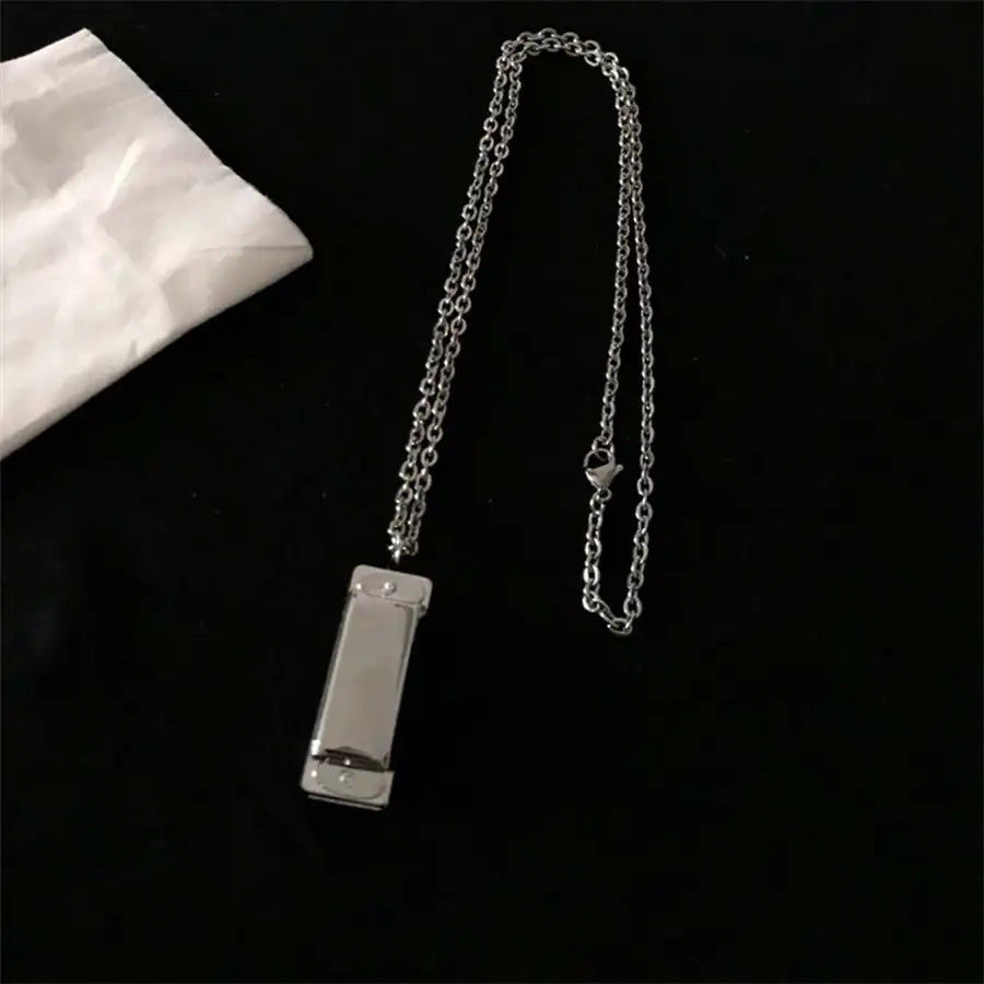 Miniatyrbild: Retro Mini Harmonica Necklace Leather Metal Pendant Necklace Creative Musical In