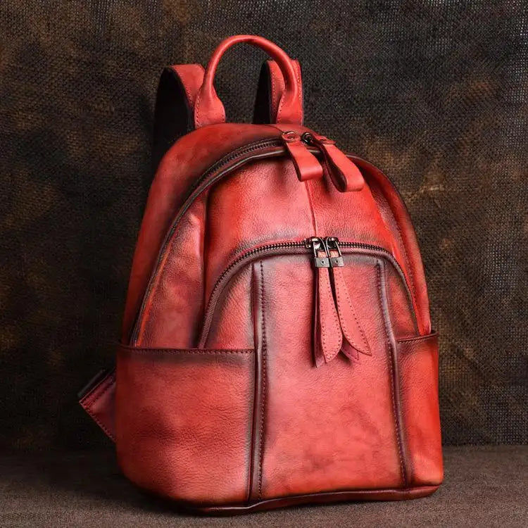 Miniatyrbild: Johnature 2022 New Handmade Genuine Leather Backpack Retro Women Bag Leisure Rea