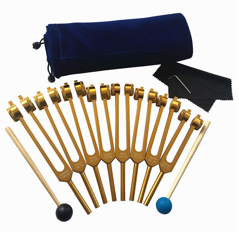 Thumbnail: Luxury Gold Tuning Forks Set Healing Chakra Aluminum Meditation Gifts