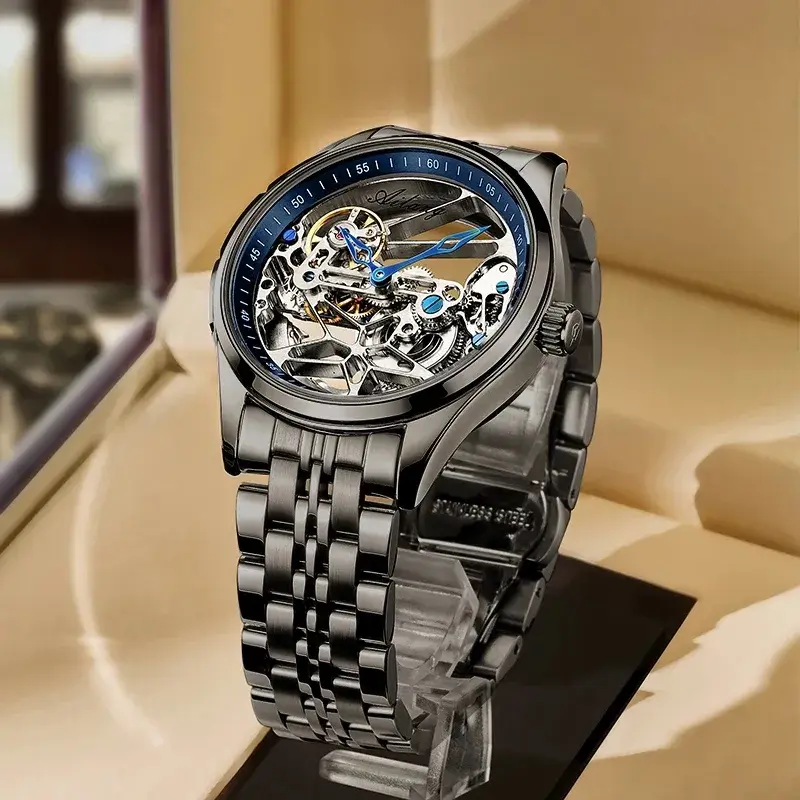 Thumbnail: AILANG Skeleton Mechanical Mens Watches Top Brand Luxury Steampunk Transparent