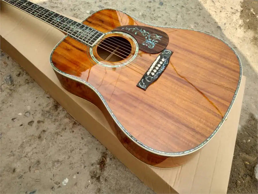 Thumbnail: Guitare acoustique en bois Koa fait main de 41 pouces, incrustations d'ormeau de