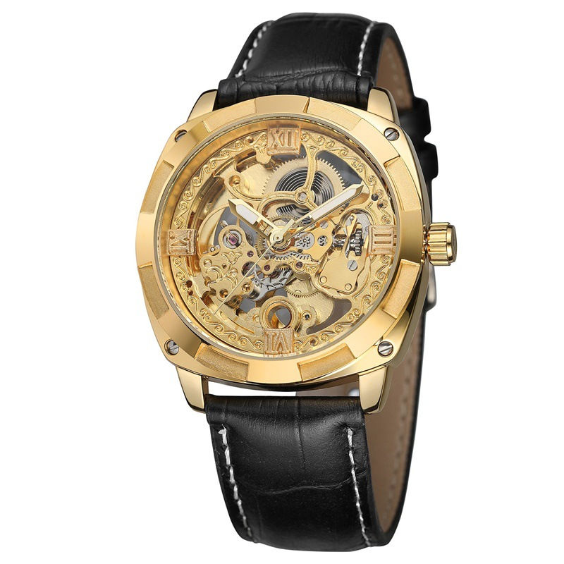 Miniature : Hommes de montre mécanique montre avec ceinture double à travers fond creux
