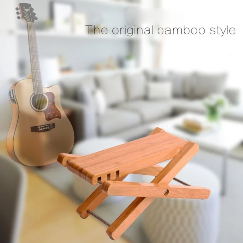 Thumbnail: Wood Guitar Foot Stool, 3 Gears Adjustable Foot Rest No-slip Foldable Footrest