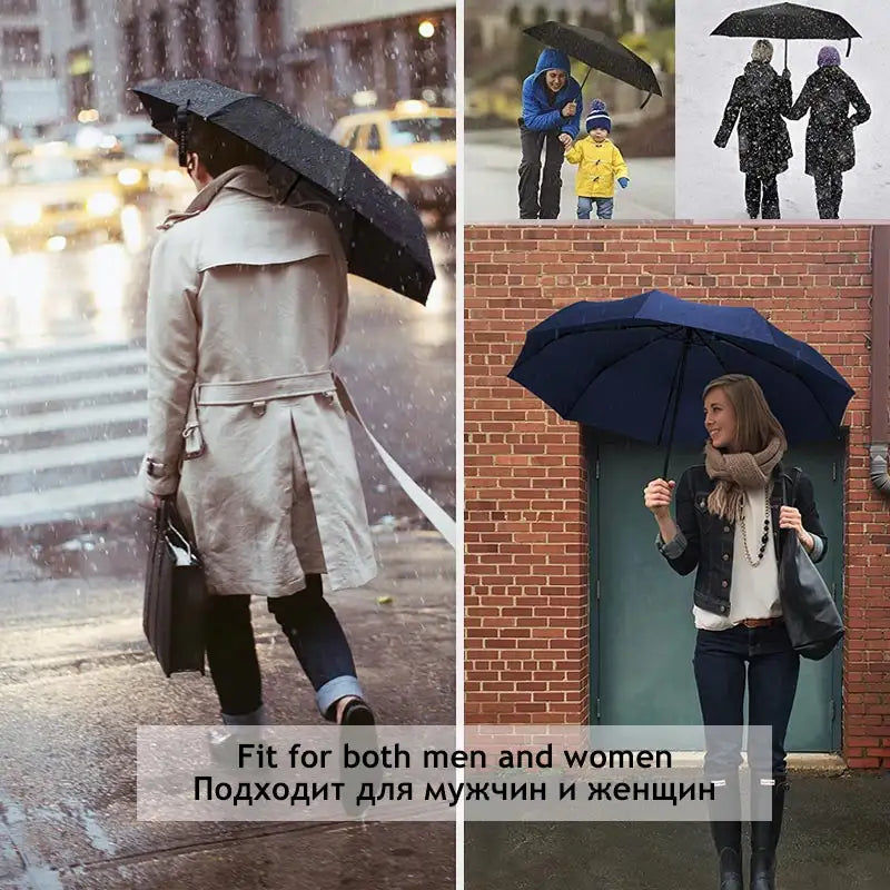 Miniaturebillede: Entièrement automatique 3 parapluie pliant pluie femmes résistant au vent Commer