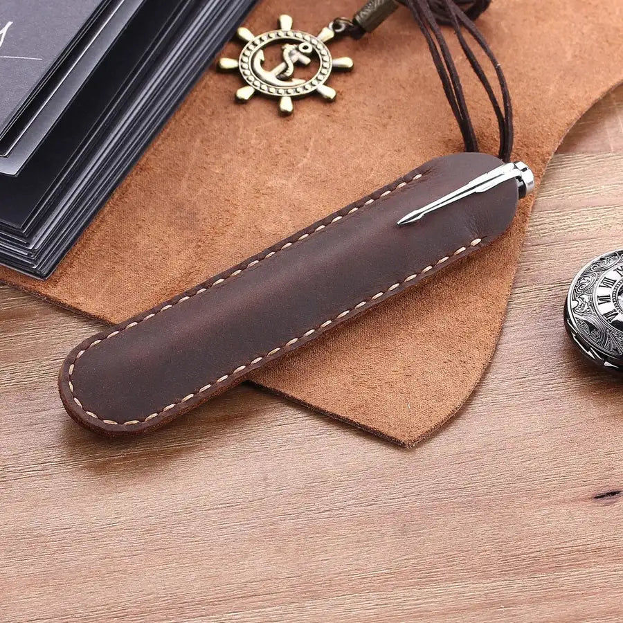 Miniaturbild: Handmade Genuine Leather Pencil Bag, Cowhide Fountain Pen Case Holder, Vintage R