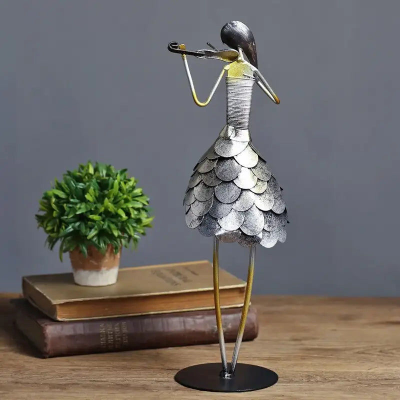 Miniature : Creative Iron Art Figurines Music Girl Character Model Modern Home Decor Living 