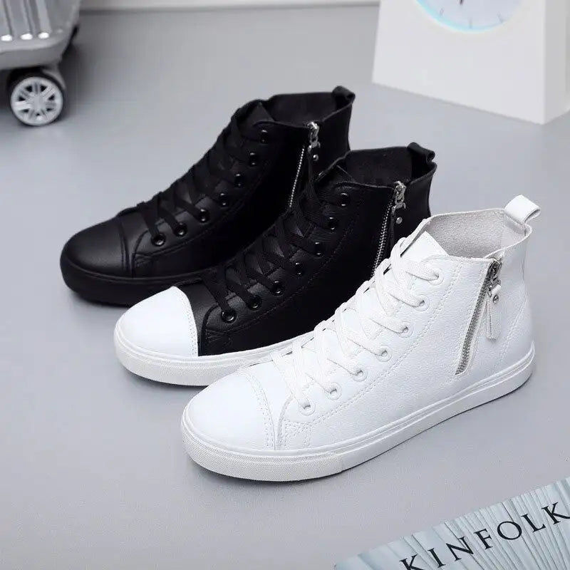 Thumbnail: New Style Black High-Top Side Zipper Men's Shoes Fashion Microfiber Leather Spor