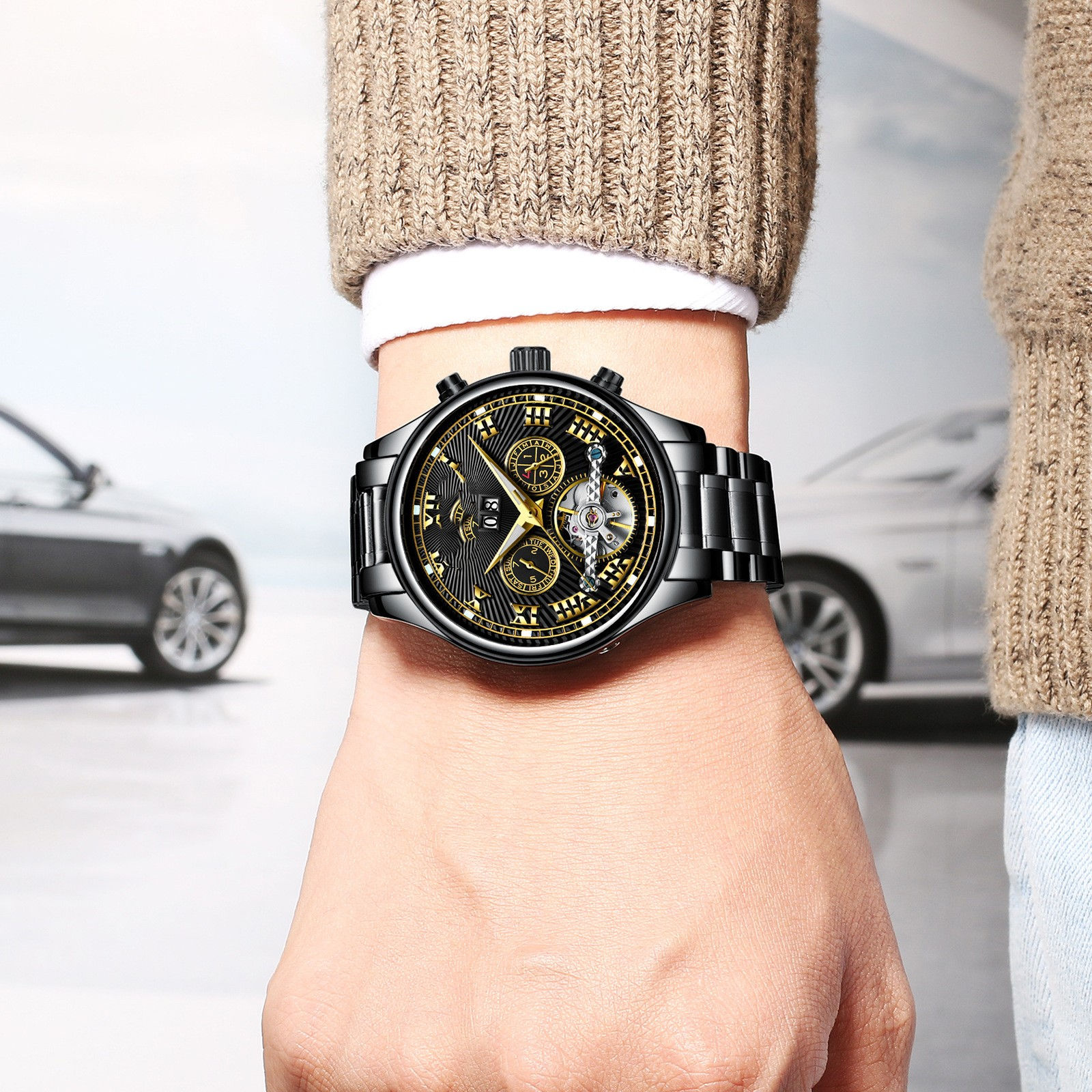 Montre mécanique entièrement automatique pour hommes Mode Calendrier Imperméable