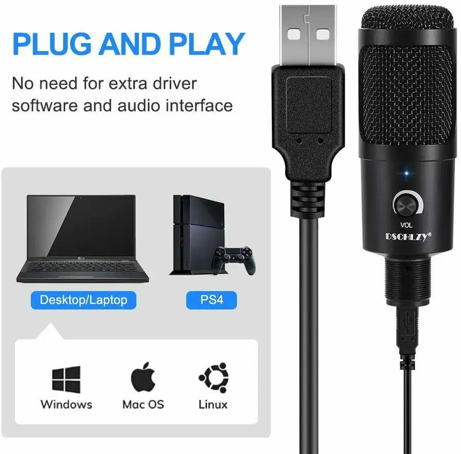 Miniatura: USB Microphone à condensateur Bundle Kit Micro Réglable Ciseaux Bras podcast rec
