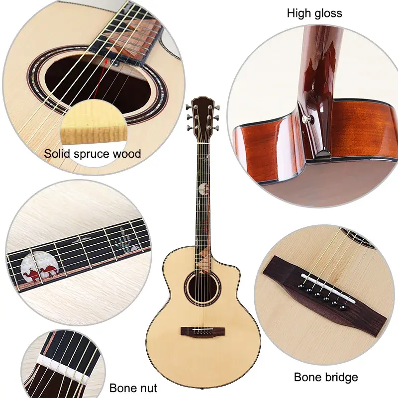 Thumbnail: Acoustic Guitar Full Solid Wood 41 Inch Guitar Sharp Angel High Gloss 6 String F