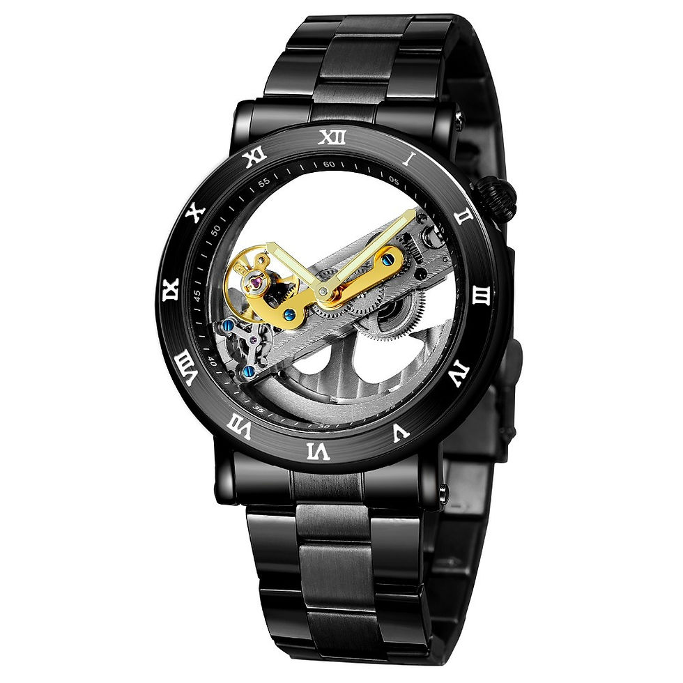 Thumbnail: Hommes Automatique Montre Mécanique Noir Tout En Acier Transparent
