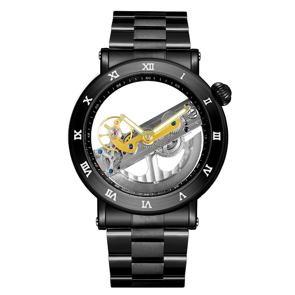 Thumbnail: Hommes Automatique Montre Mécanique Noir Tout En Acier Transparent