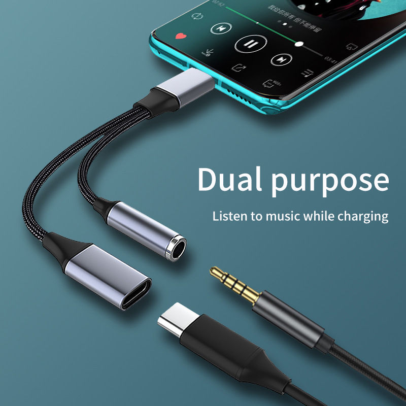 섬네일: 2in1 USB C to AUX 3.5mm Audio Cable PD60W Fast Charging Cable Type C to 3.5mm Au