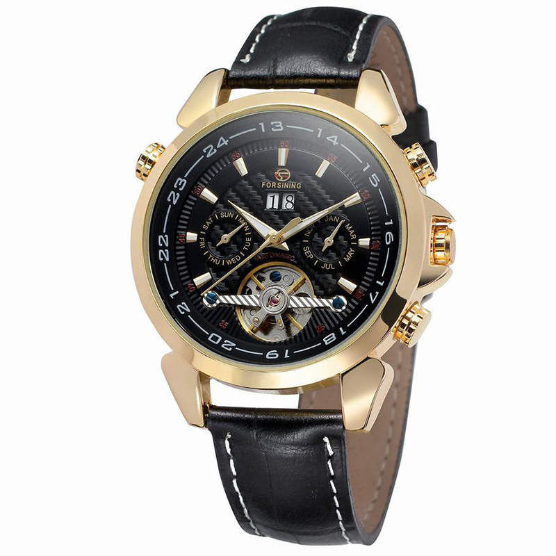 Thumbnail: Calendrier complet montre De Luxe Tourbillon Conception Véritable En Cuir