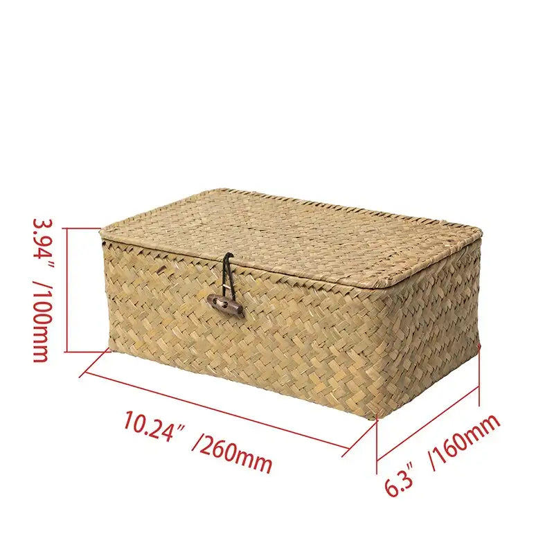 Μικρογραφία: Handmade Rattan Storage Box With Lid Hand-woven Jewelry Box Wicker Makeup Organi