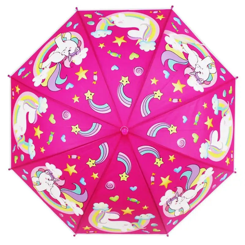 Miniaturebillede: Parapluie licorne dessin animé pour enfants | Semi-automatique, manche Long, pou