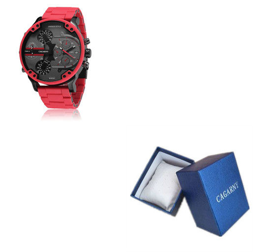 Thumbnail: Rubber Steel Band Sports Dual Movement Watch