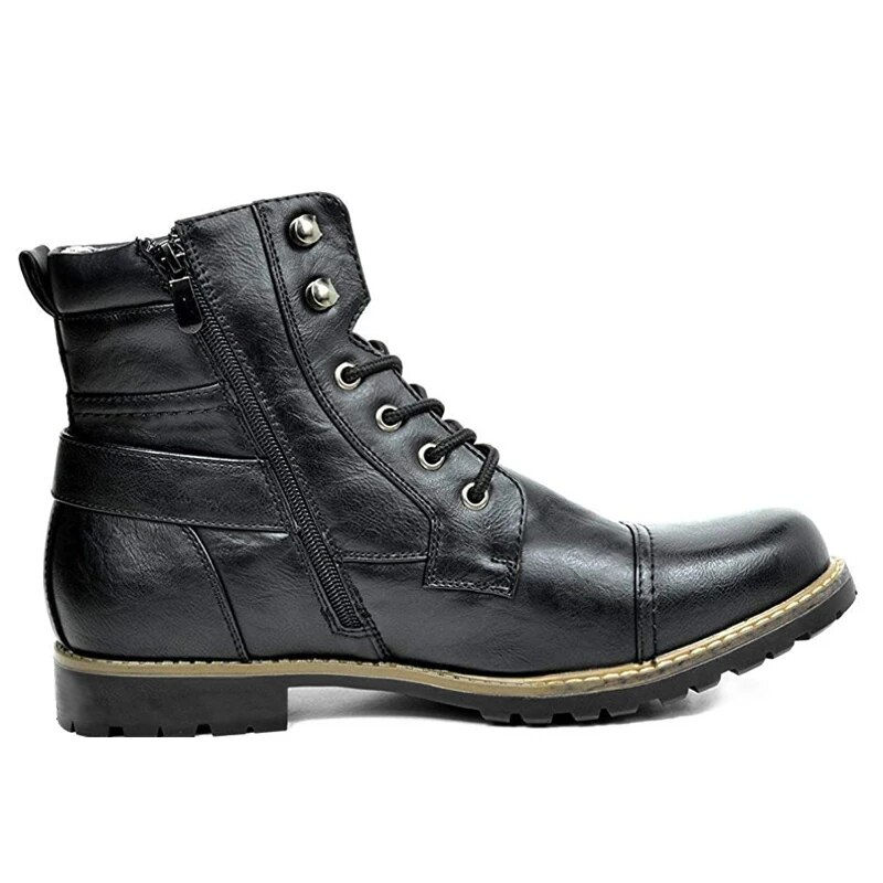 Miniatura: Men Boot Metal Double Zipper Motorcycle Boot Men Leather Casual Ankle Boots