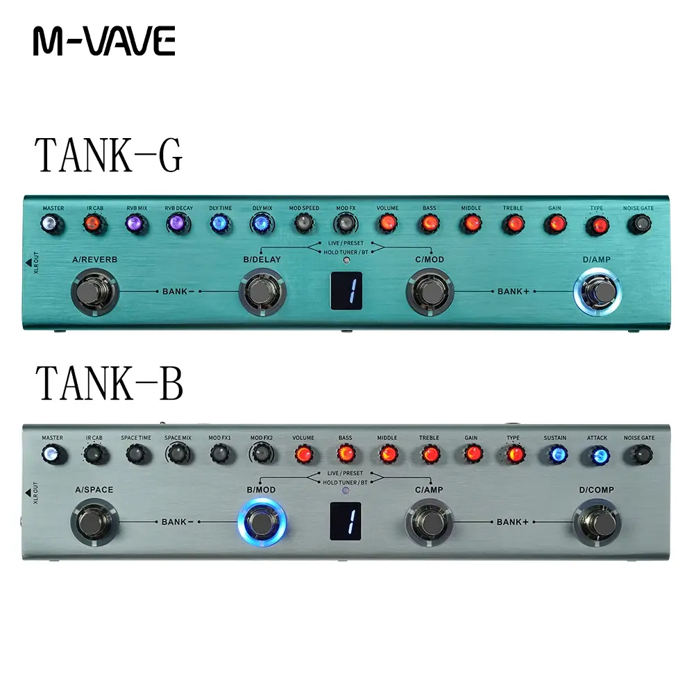 M-VAVE Tank-G Guitar Multi-Effects Pedal Rechargeable 36 Presets 9 Preamp Slots