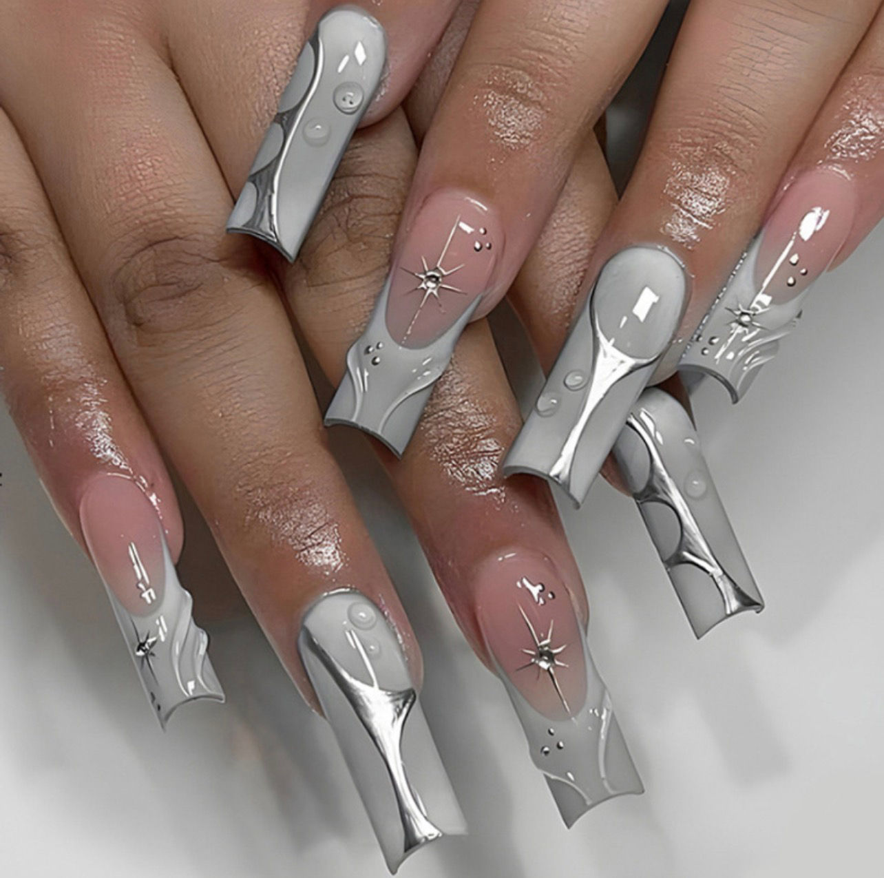 Silver   press on nails 