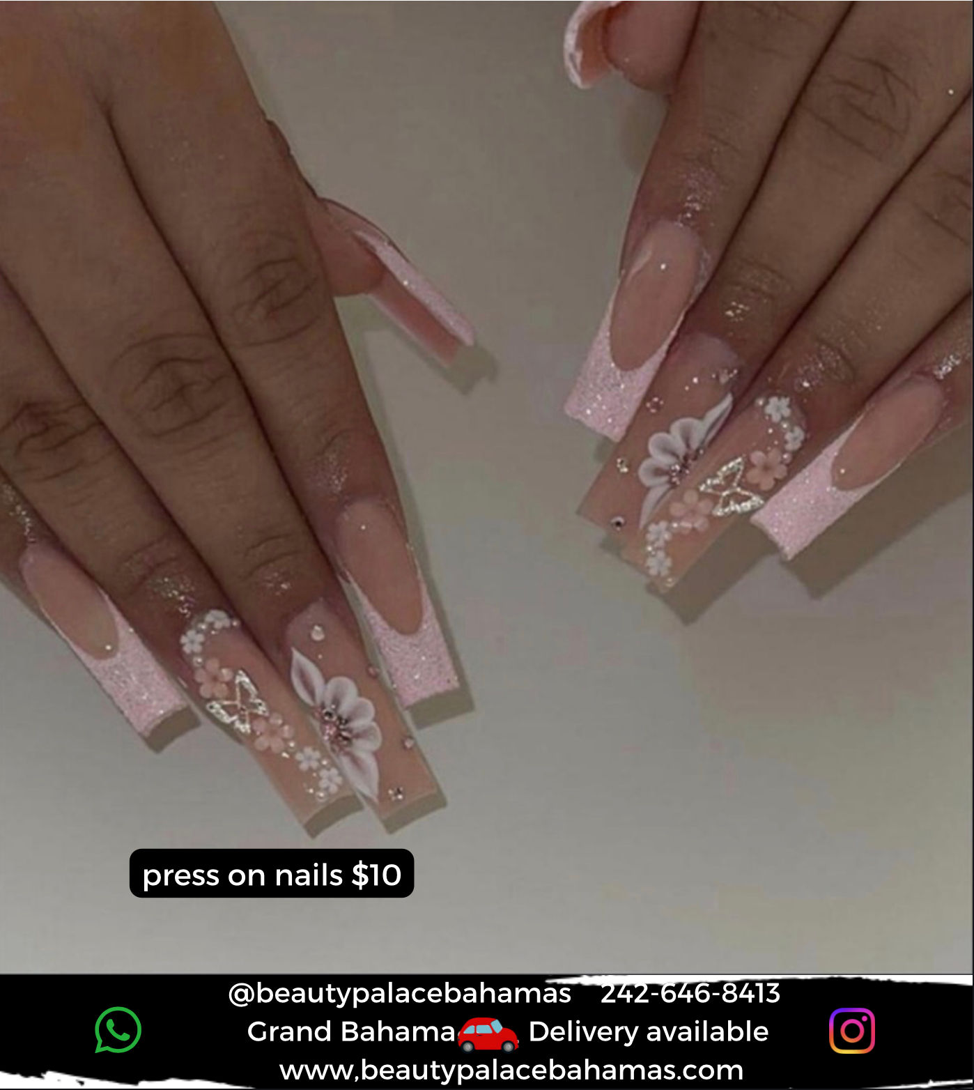 Pink glittery press on nails 