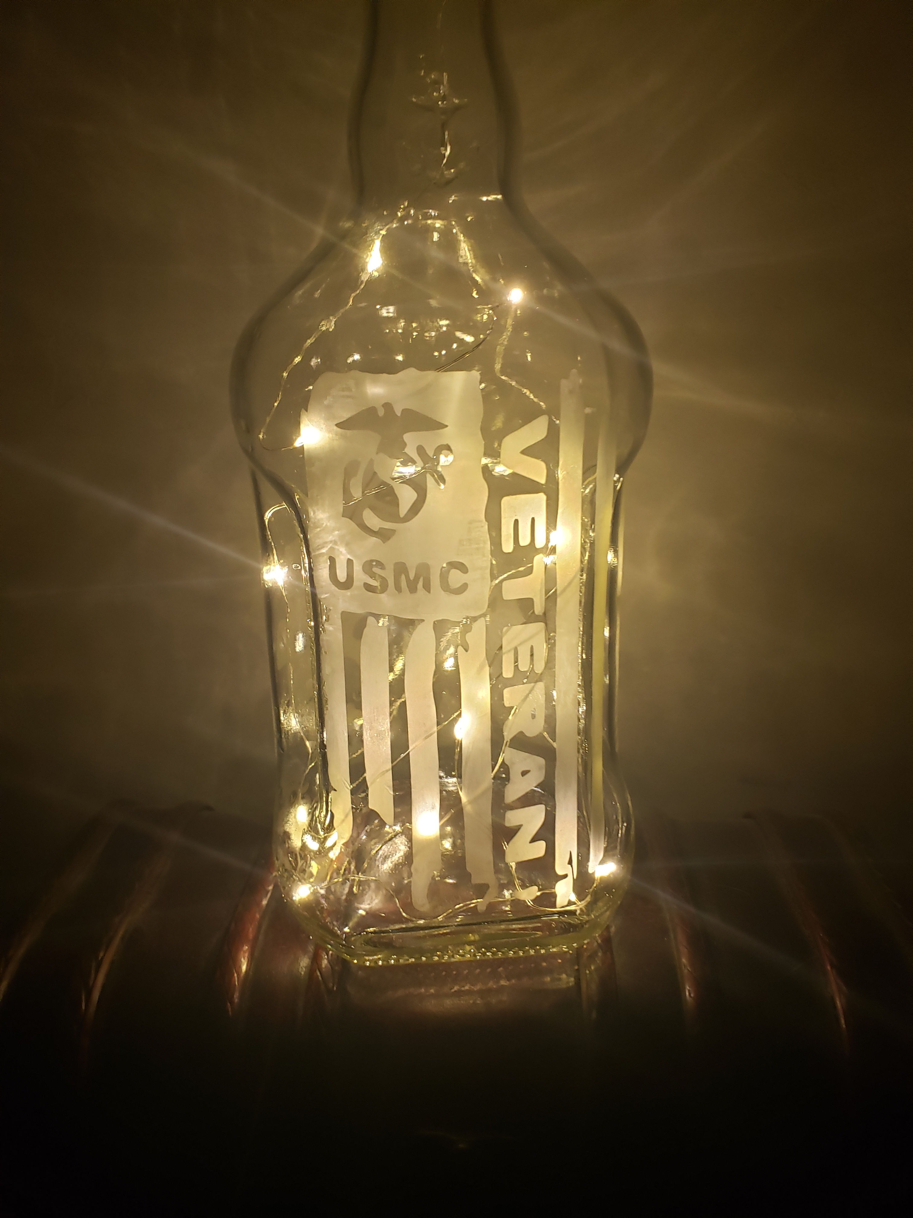 Etched/vinyl glass bottles