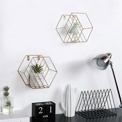 Set of 2 Gold Hexagon Shelves Novielo London