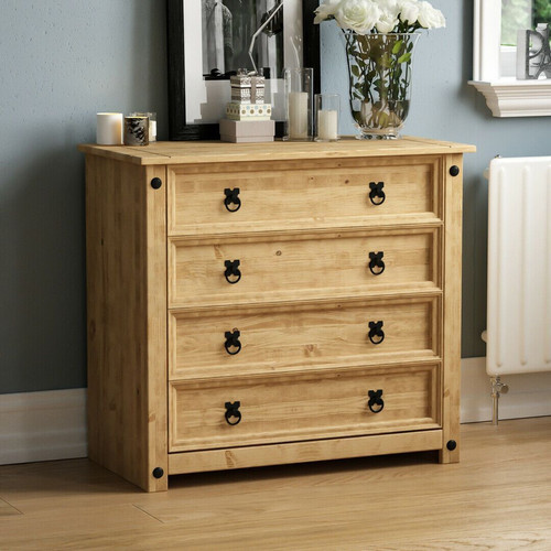 Solid Pine Wood Chest of 4 Drawers Novielo London