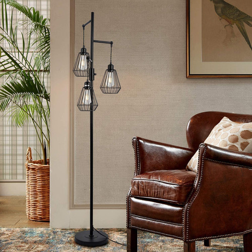 Black Industrial Cage Floor Lamp Novielo London