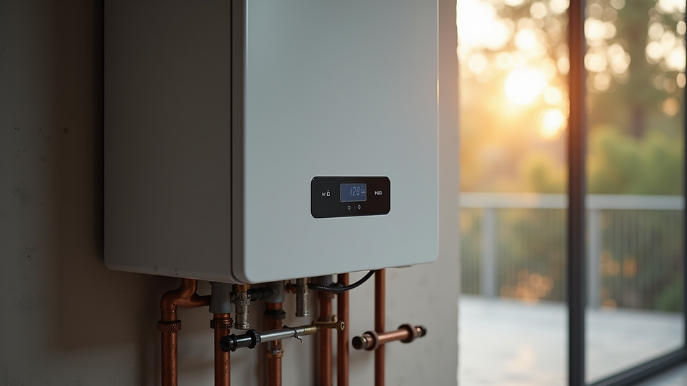 Close-up view of a modern boiler installation in a residential setting