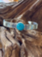 Kingman turquoise cuff with hammered sterling silver band, handcrafted in Taos, New Mexico