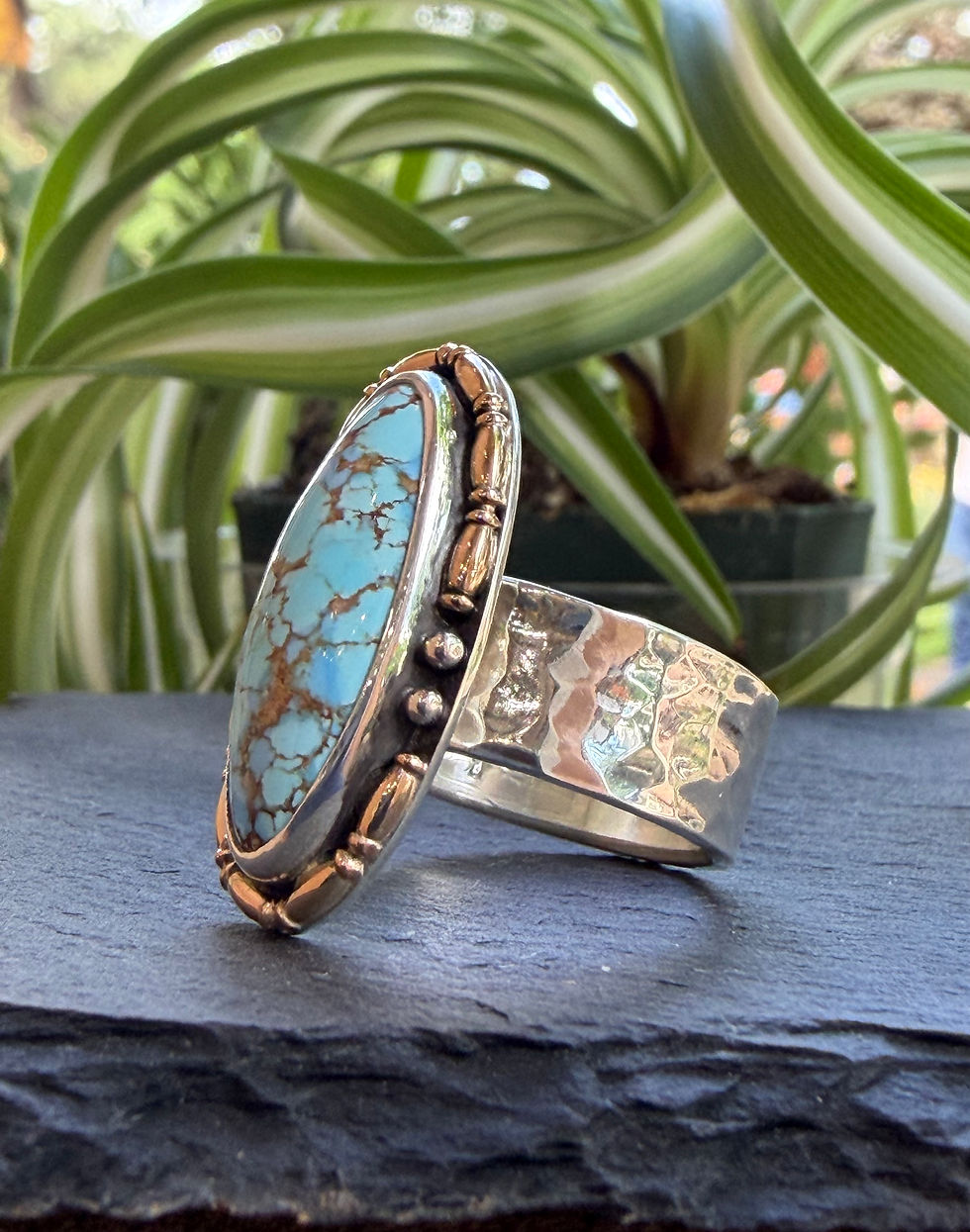 Hammered sterling silver band stamped and hand-finished, Southwest artisan jewelry
