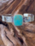 Tyrone turquoise cuff with hammered sterling silver band, handcrafted in Taos, New Mexico