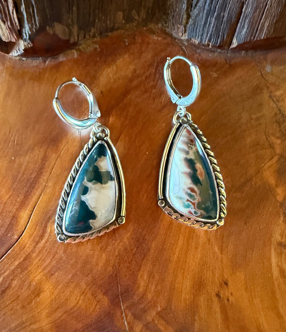 Idaho seam agate earrings, twisted rope border, lever backs, natural, one of a kind, Southwest, artisan, semi precious gemsto