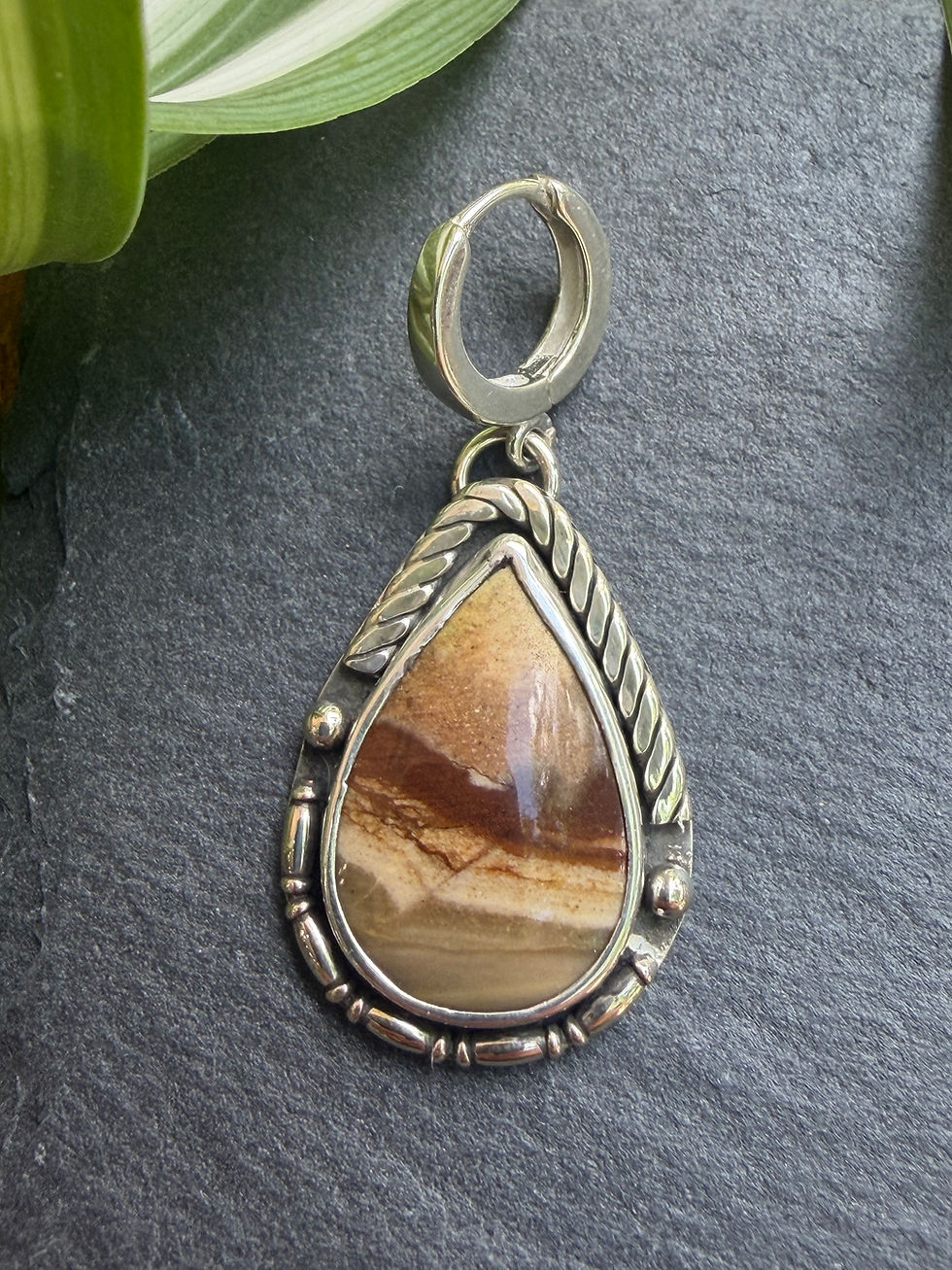 Sterling silver bezel and hand-stamped maker's mark, Southwest artisan jewelry