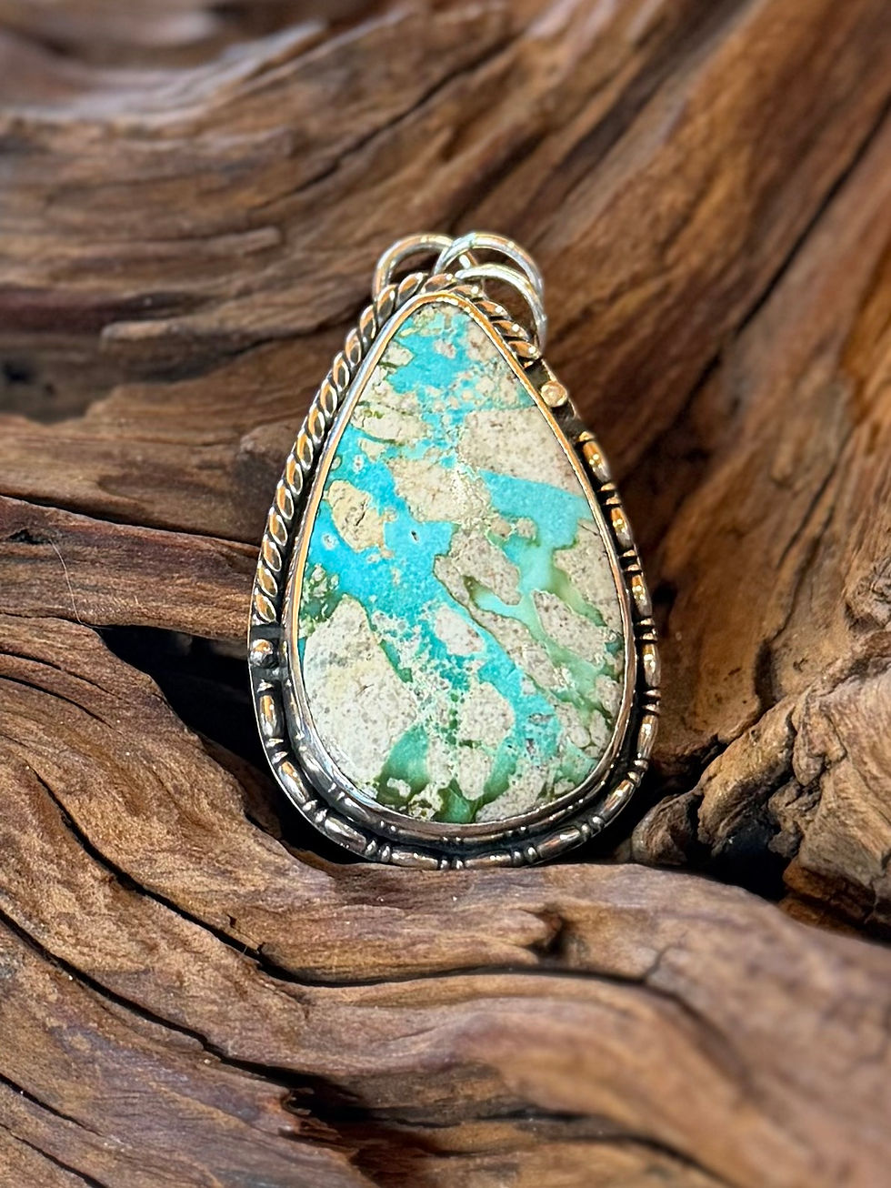 Stone Mountain turquoise pendant, rope border, natural, one of a kind, Southwest, artisan, semi precious gemstone