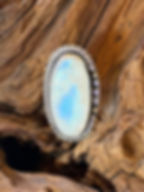 Moonstone pendant, blue gold flash, rope border, black leather cord, natural, one of a kind, Southwest, artisan, semi preciou