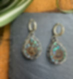 Spiral Tide ammonite earrings, mother of pearl inlay, rope twist silver border, handcrafted Taos, New Mexico