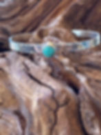 Kingman turquoise cuff with hammered sterling silver band, handcrafted in Taos, New Mexico