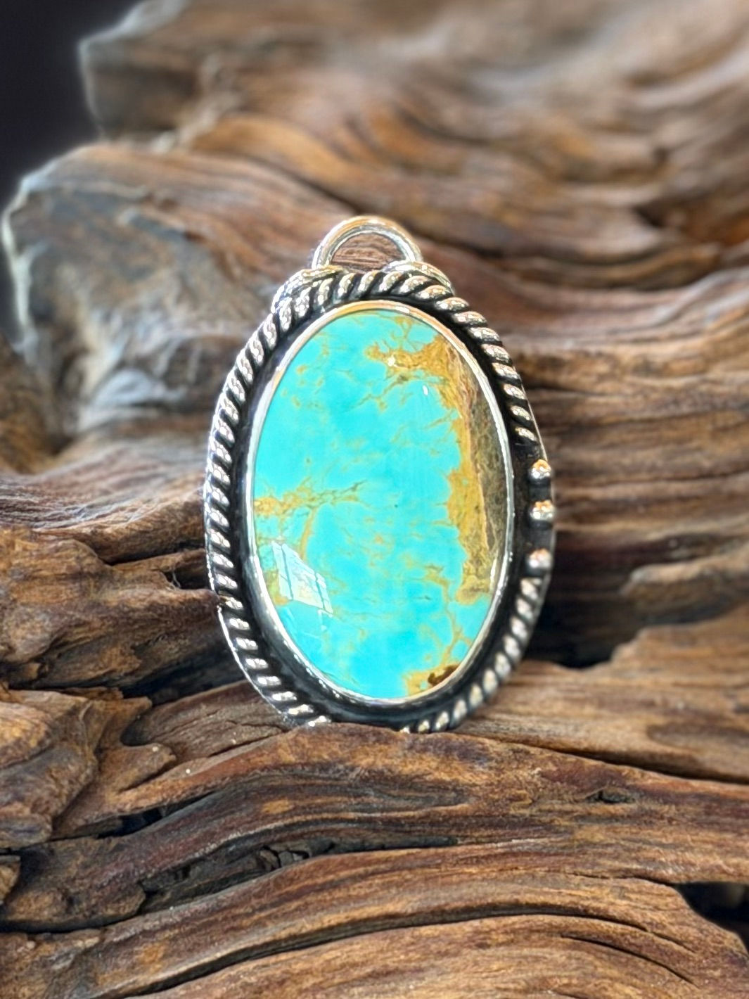 Tyrone turquoise pendant, rope border, granulation balls, natural, one of a kind, Southwest, artisan, semi precious gemstone