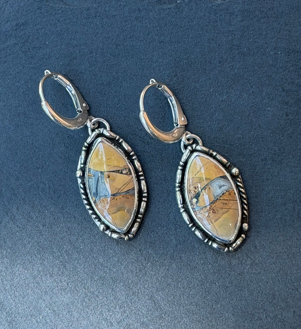 Maligano jasper marquise earrings with beaded silver bezel, handcrafted in Taos, New Mexico